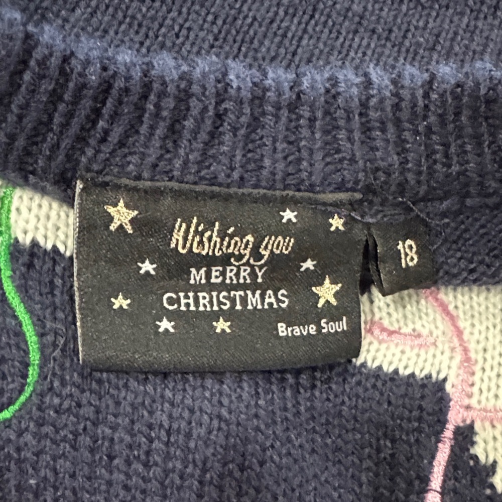 Brave Soul Festive Navy Sweater - Picture 2 of 4